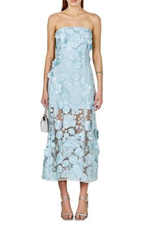 endless rose Floral Embroidery Strapless Dress in Icy Blue at Nordstrom, Size X-Small