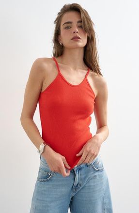 Topshop Rib Knit Stretch Cotton Tank in Red at Nordstrom, Size X-Small