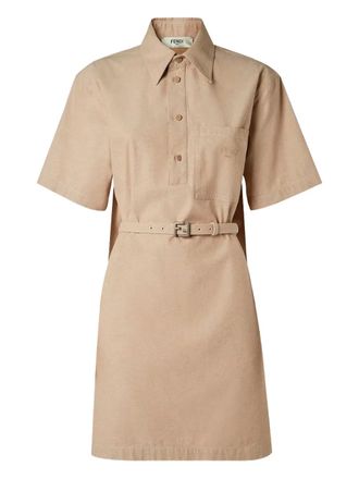 Fendi belted mini dress - women - Cotton - 40 - Neutrals