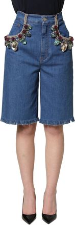 Dolce & Gabbana Womens Blue Cotton Embellished Bermudadenim Shorts Elastane