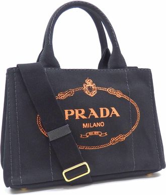 Prada Black Orange Canvas Tote Bag (Pre-Owned)