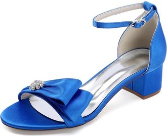 Generic Low Heel Bridal Shoes Wedding Low Heels Sandals Chunky Heels Pearl Ankle Strap Satin Prom Party Dress Pumps 4.5Cm,Royal Blue,10 UK