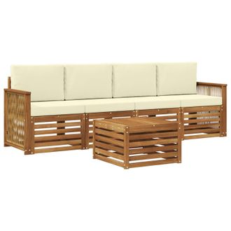 vidaXL Conjunto De Sof&aacute;s De Exterior Con Coj&iacute;n 5 Pcs Natural Y Crema Vidaxl