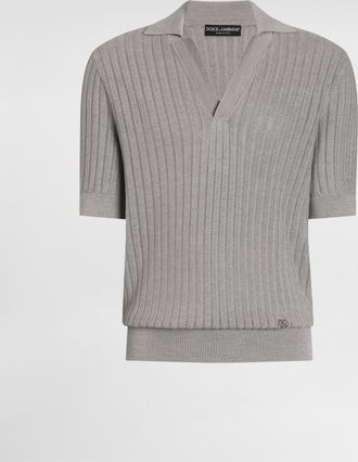 Dolce & Gabbana Silk Polo Shirt - Man Sweaters And Cardigans Gray 46