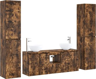 vidaXL Juego De Muebles De Ba&ntilde;o 5 Uds. Roble Ahumado Vidaxl