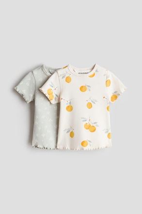 H&M 2-pack ribbed cotton tops in Cream/lemons at Nordstrom, Size Newborn