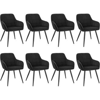 Woltu Sedie Set di 8 Sedie da Pranzo Sedie da Cucina con Gambe in Metallo per Sala da Pranzo, Velluto, Nero