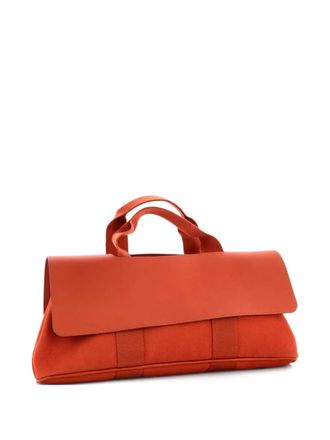 Herm&egrave;s Valparaiso East West Bag Toile and Leather PM satchel - women - Calf Leather/Leather/Fabric - One Size - Orange
