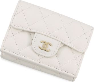 Chanel Matelasse White Grained Calfskin Wallet (Tri-Fold) (Pre-Owned)