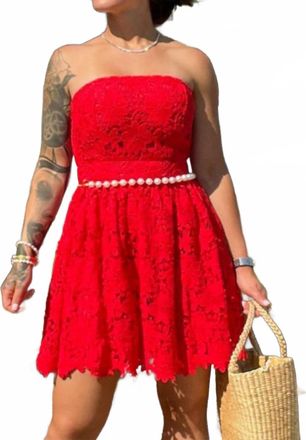 Flying Tomato Strapless Lace Mini Dress In Red