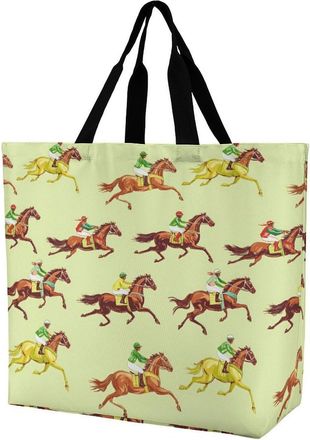 Generic Racing Horse Pattern Tote Bag Reusable Grocery Shopping Bags Large Travel One Shoulder Handbag for Picnic Work