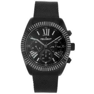 Peugeot Multi-Function Steel Mesh Fluted Bezel Watch - 42MM in Black at Nordstrom