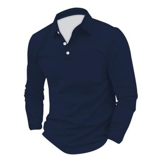 Generic Mens Long Sleeve Polo Shirts Regular Fit Breathable Quick Dry Workout Gym Sports T Shirt Casual Collared Tennis Pullover Tops, Navy, XL