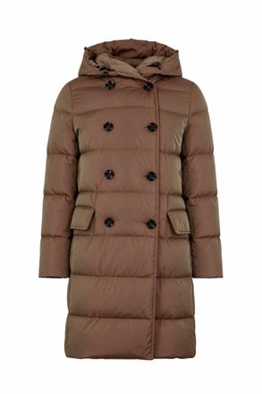 Moorer Mens Long Hooded Quilted Coat In Fango