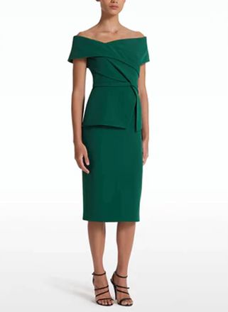 SAFiYAA Eima Crepe Off Shoulder Midi Dress In Tourmaline