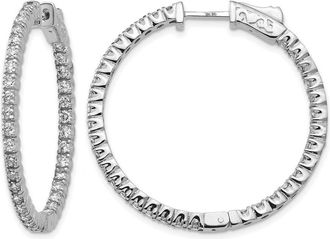 Diamond2Deal 14k White Gold 2 ct Lab Grown Diamond Patented Safety Clasp In and Out Hoop Earrings VS Clarity, D-E Color