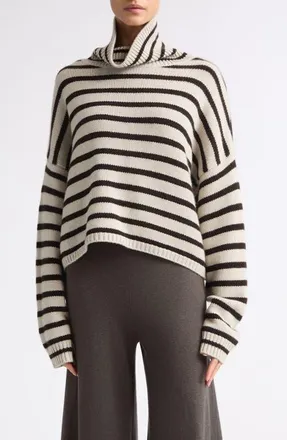 Lisa Yang Zerlina Stripe Cashmere Turtleneck Sweater in Oyster/dark Oak Stripes at Nordstrom, Size 1