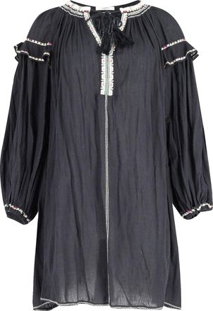 Isabel Marant Embroidered Short Dress in Black Cotton