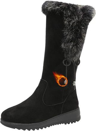Generic Winter Shoes Womens Mid Calf Warm for Women Fur Lined Trim Mid Calf Boots for Women Comfortable Zipper Womens Snow Boots Outdoor