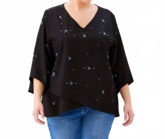 Karen Kane Bracelet Sleeve Embellished Asymmetric Top - Plus In Black