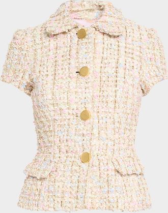 Sergio Hudson Short-Sleeve Tweed Metallic Jacket