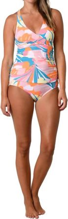 Jantzen Wrap X-Back Tankini Bikini Swim Top In Palms