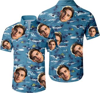 Generic Custom Hawaiian Shirts with Face for Men - Personalized Photo Design - Funny Tropical Beach Button Down Shirt (UK, Alpha, 3XL, Regular, Regular, 2)