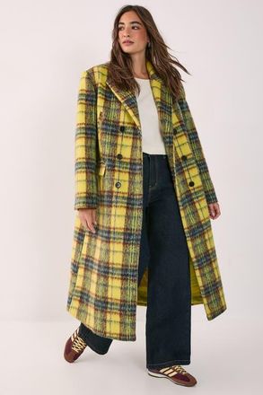 NASTY GAL Checked Wool Blend Maxi Coat in Yellow at Nordstrom, Size 10