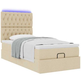 vidaXL Cama Otomana Con Colch&oacute;n Y Luces Led Tela Crema 90x200 Cm Vidaxl
