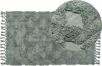 Beliani Beliani - Alfombra De Algod&oacute;n Verde 80 X 150 Cm Hecho A Mano Patr&oacute;n Geom&eacute;trico Borlas Kars