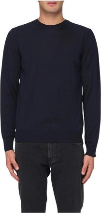 Emporio Armani Rondgebreide trui - Heren - Ronde hals truien - Blauw - 2XL - Wol - Truien & Vesten