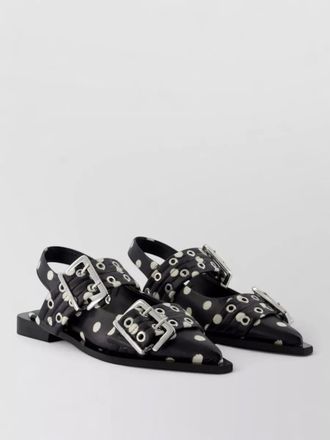 Ganni buckle slingback polka dot leather ballerinas