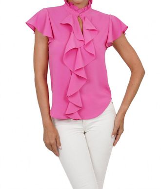 Love Token Trixie Cascade Ruffled Sleeve Blouse In Hot Pink
