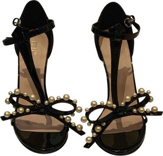 Red Valentino faux pearl embellished black sandals Size 37.5