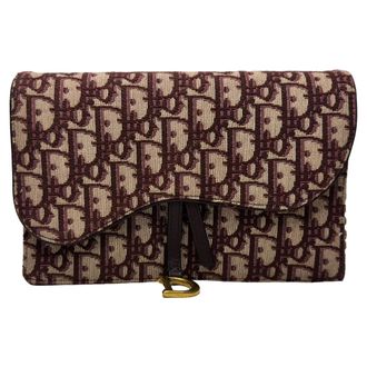 Dior Pre-owned Womens Saddle Oblique Wallet on Chain in Burgundy Canvas - One Size