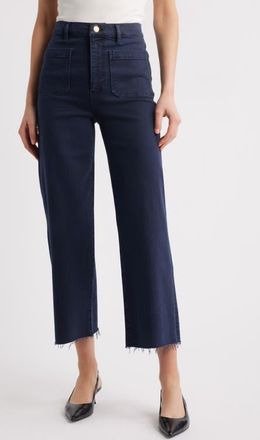 Frame Denim The Anchor High Waist Wide Leg Jeans in Navy Raw Fray at Nordstrom, Size 23