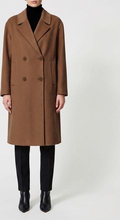 Twinset Cappotto doppiopetto in lana al ginocchio con rever e tasche America