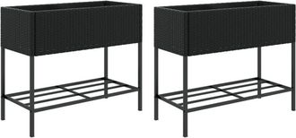 vidaXL Garden Planters with Shelf 2 pcs Black 90x40x75 cm Poly Rattan vidaXL
