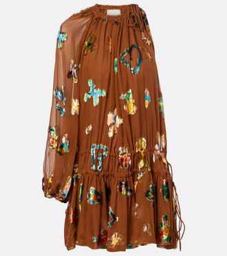 Alemais Al&eacute;mais Vestido corto en mezcla de seda adornado