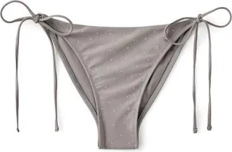 Mango Rhinestone Cheeky Bikini Bottoms in Grey at Nordstrom, Size Small