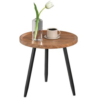 HOMCOM Modern End Side Table - Round Coffee Table - Chestnut Wood Effect | TJ Hughes