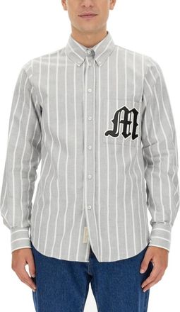 Msgm Grey Regular Stripes Shirt
