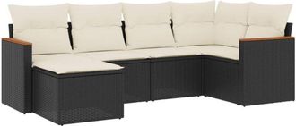 vidaXL Set De Sof&aacute;s De Jard&iacute;n 6 Piezas Y Cojines Rat&aacute;n Sint&eacute;tico Negro Vidaxl