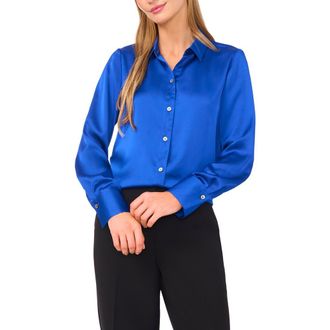 Halogen Charmeuse Button-Up Shirt in Opulant Blue at Nordstrom Rack, Size X-Large P