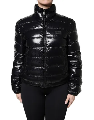 Dolce & Gabbana Logo-Plaque Quilted Puffer Jacket - Black