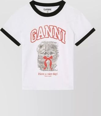 Ganni cropped printed organic cotton t-shirt