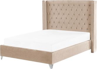 Beliani Cama con somier de terciopelo beige plateado 140 x 200 cm listones Lubbon