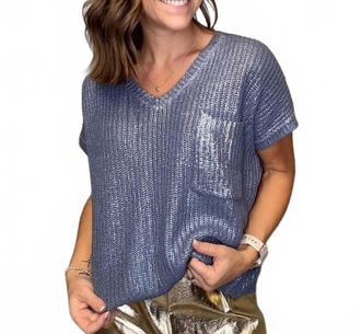 She + Sky Yorktown Metallic Sweater In Blue