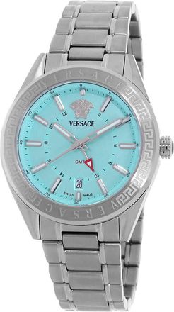 Versace V-Code GMT Quartz Turquoise Dial Mens Watch VEAFA0324