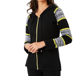 French Kyss Stripe Sleeve Zip Up Hoodie In Black/lime